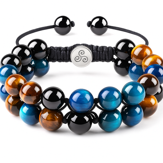 Luxury Bracelet – Blue Tiger Eye, Tiger Eye & Black Obsidian | A.E Anima