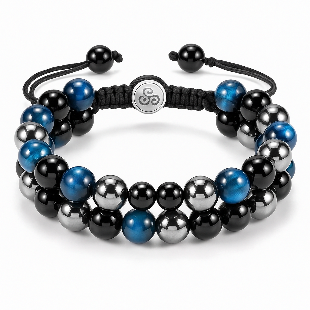 Luxury Bracelet – Blue Tiger Eye, Black Obsidian & Hematite | A.E Anima