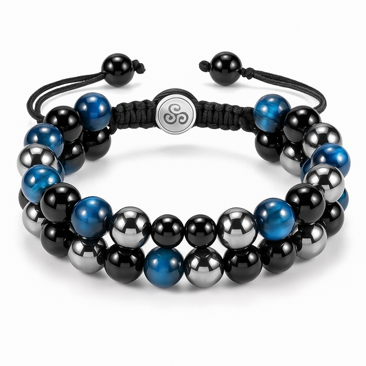 Luxury Bracelet – Blue Tiger Eye, Black Obsidian & Hematite | A.E Anima